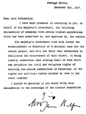 The Balfour Declaration November 2nd 1917