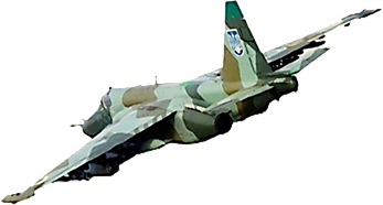Graphic of a Sukhoi Su-25 single-seat, twin-engined, close air support aircraft, a type in service with the Ukrainian Air Force. See also File:Su-25.pdf