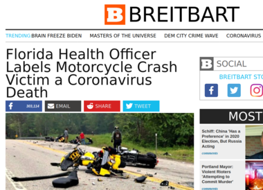 Breitbart on a Florida COVID motorcycle crash fatality.png
