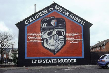 A mural about collusion between the UK government and terrorist forces