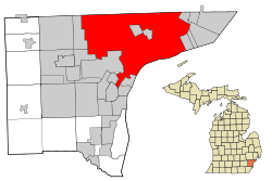 Location within Wayne County, Michigan and the state of Michigan
