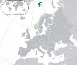 Map location. Svalbard=dark green; Europe dark grey; Norway green