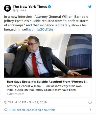 NY tweet of William Barr on Epsteins death.png