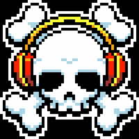 Pixel DJ Soft Skull & Headphones - Black BG; 800% Pixel; 400x400.png